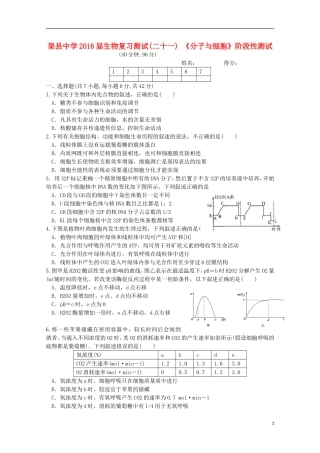 四川省渠县中学2016届高三生物复习测试试题二十一