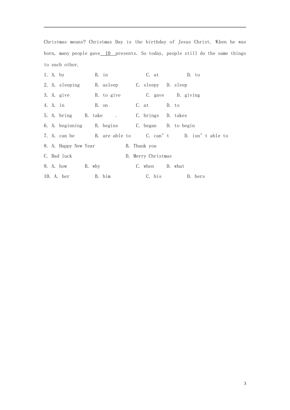 山东省冠县第一中学七年级英语上册Module10SpringFestivalUnit3Languageinuse课时作业新版外研版_第3页