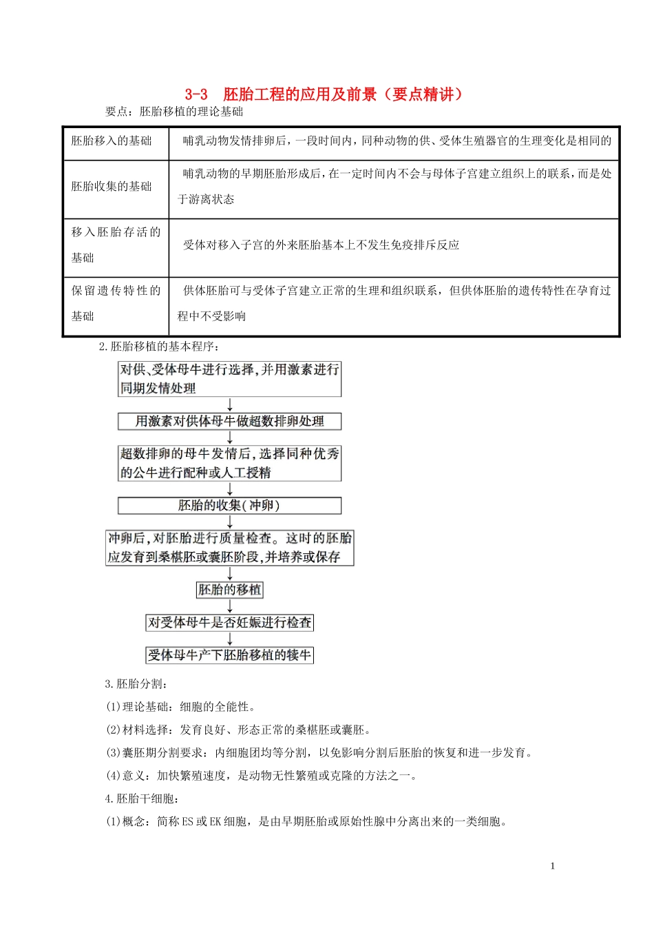 高中生物3.3胚胎工程的应用及前景要点精讲讲新人教版选修3_第1页