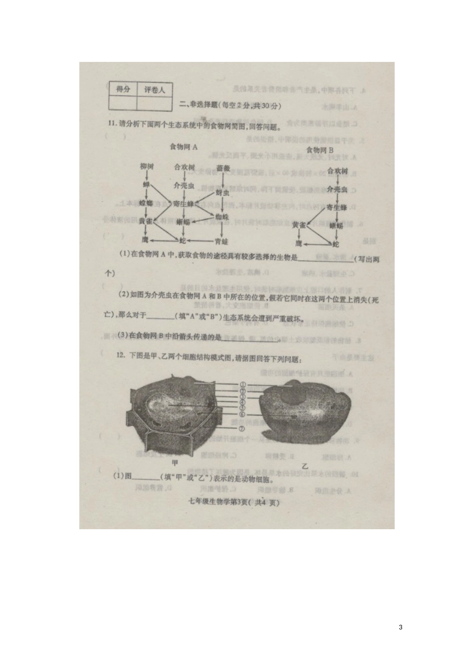 河南省禹州市2015_2016学年七年级生物上学期期中教学质量评估试题扫描版新人教版_第3页