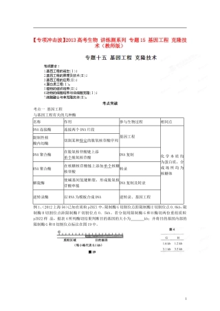 【专项冲击波】2013高考生物 讲练测系列 专题15 基因工程 克隆技术（教师版）