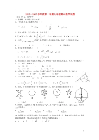 云南省水富县2013届九年级数学上学期期中试题1 新人教版