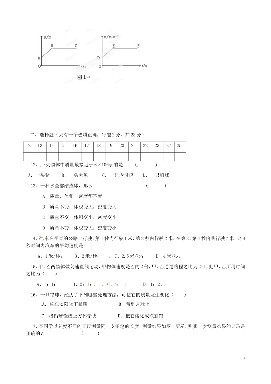 辽宁省凌海市2012-2013学年八年级物理下学期开学测试试题（无答案） 新人教版_第2页