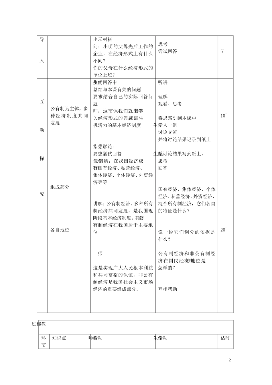 九年级政治全册第四课第1框充满生机和活力的基本经济制度教案鲁教版_第2页