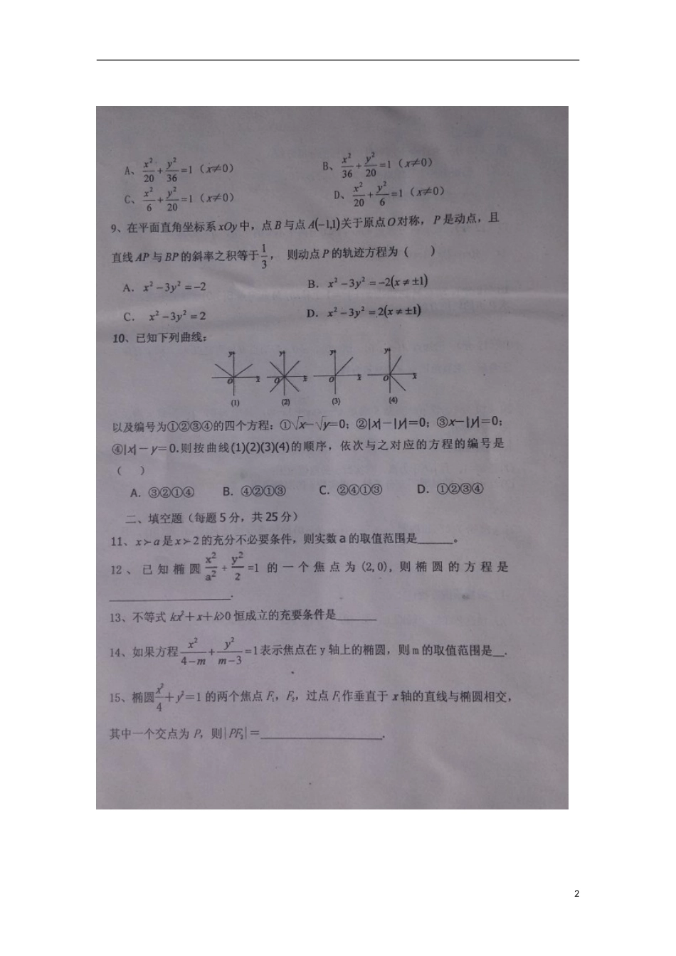 山东省滨州市惠民县第二中学2015_2016学年高二数学上学期第一次月考试题理扫描版_第2页