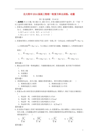 北京市北京大学附属中学2014届高三物理一轮复习专题训练动量