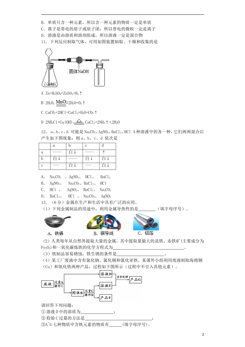 贵州省贵阳戴氏教育管理有限公司2015届中考化学第一轮复习身边的化学物质含解析_第2页