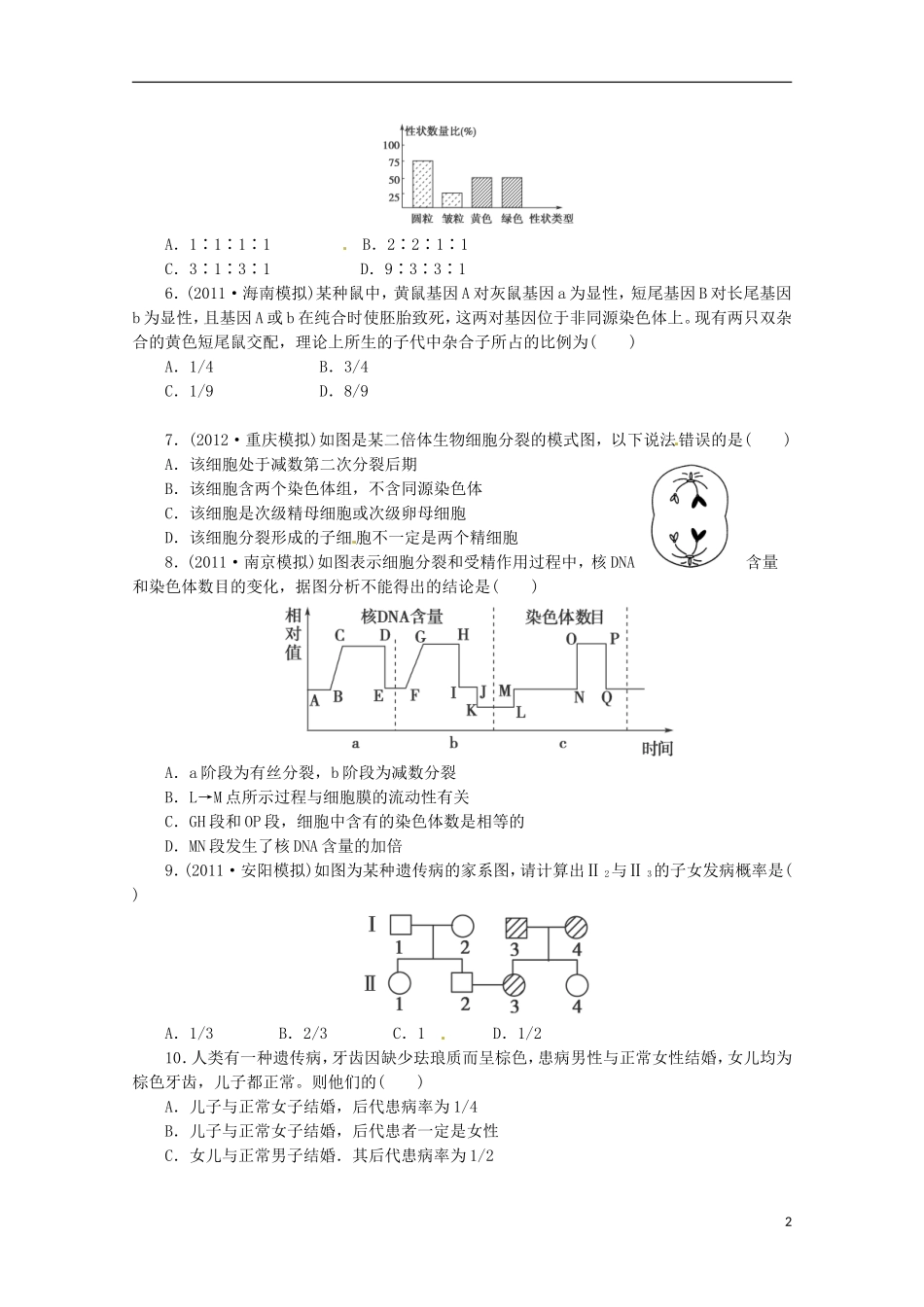 （通用版）2013届高三二轮复习 遗传的基本规律1测试题_第2页