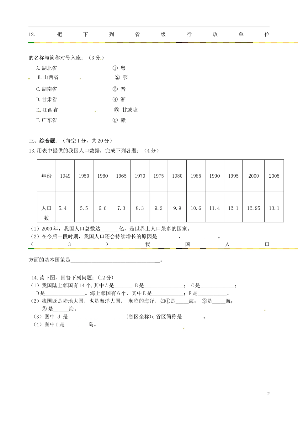 重庆市云阳盛堡初级中学2015_2016学年八年级地理上学期第一次月考试题新人教版_第2页