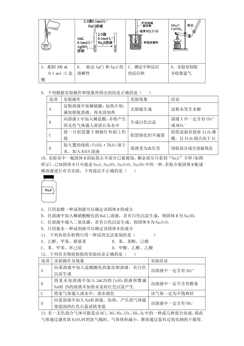 江苏省宜宾高中2016届高考化学复习物质的检验与鉴别加餐训练含解析苏教版选修6_第2页