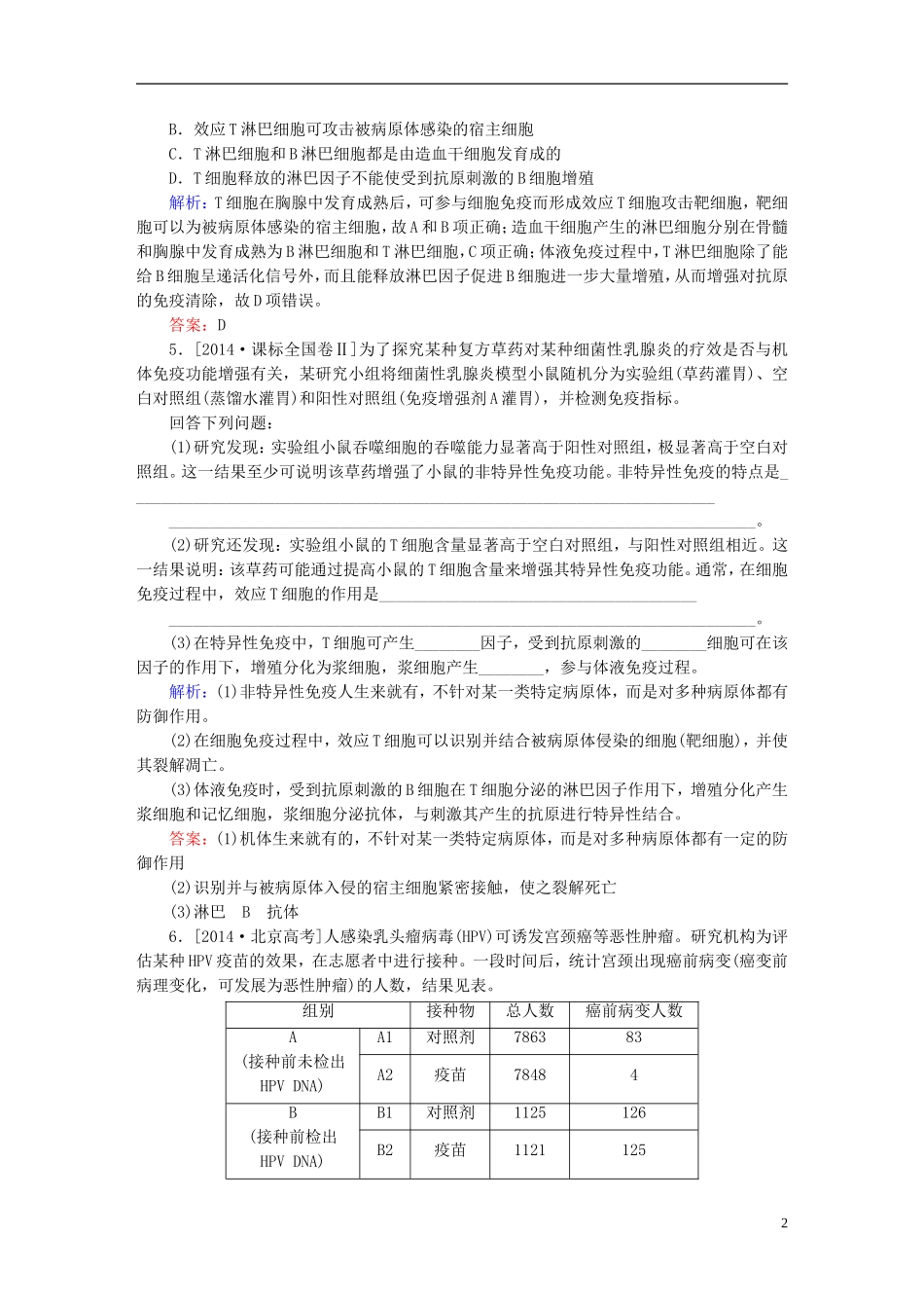 2016高三生物第一轮总复习第一编考点过关练考点31免疫_第2页
