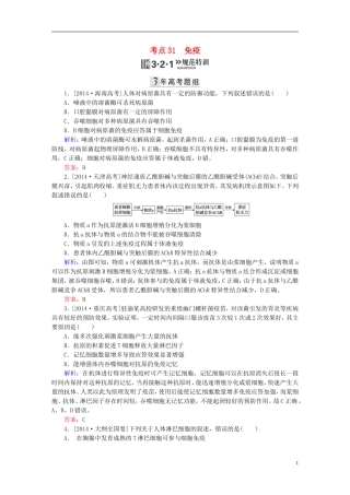 2016高三生物第一轮总复习第一编考点过关练考点31免疫