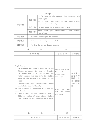 江苏省宿迁市宿豫区关庙镇初级中学九年级英语上册Unit1StarsignsWelcometotheUnit教案牛津版