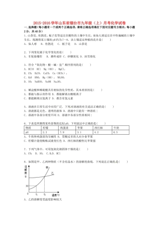 山东省烟台市2016届九年级化学上学期月考试题含解析鲁教版五四制