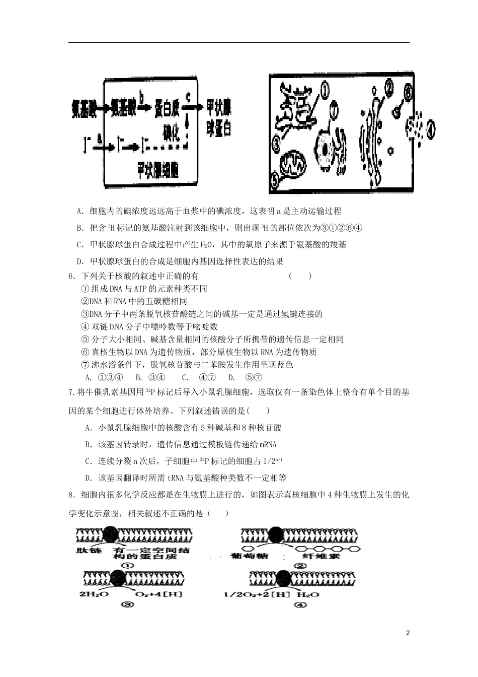河南省陕州中学2016届高三生物上学期第一次月考试题_第2页