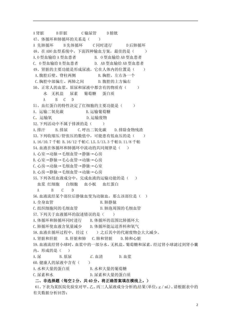 江苏省沛县杨屯中学2015_2016学年八年级生物上学期第一次月考试题苏科版_第2页