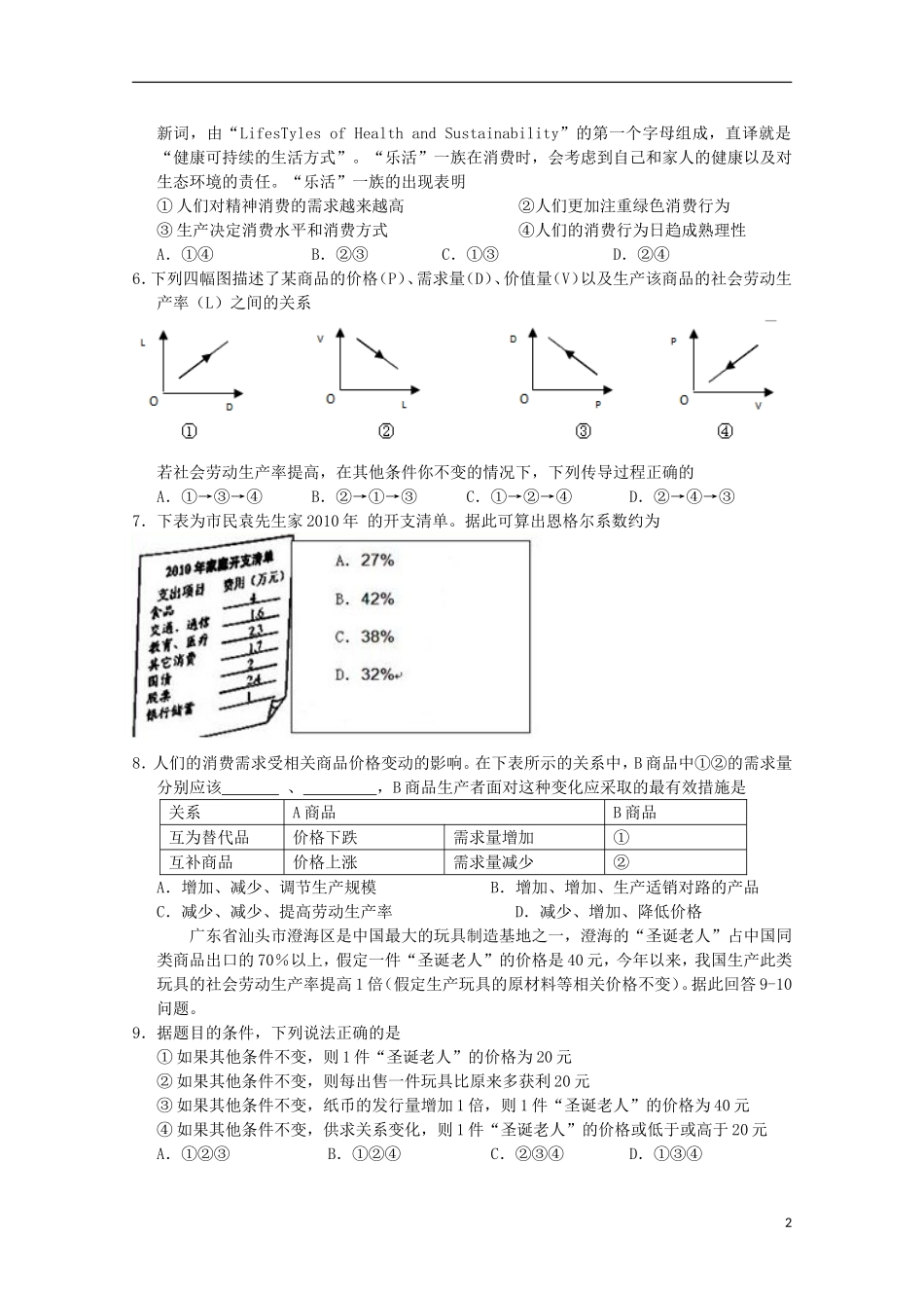 吉林省长春市十一中2015_2016学年高一政治上学期期初考试试题_第2页