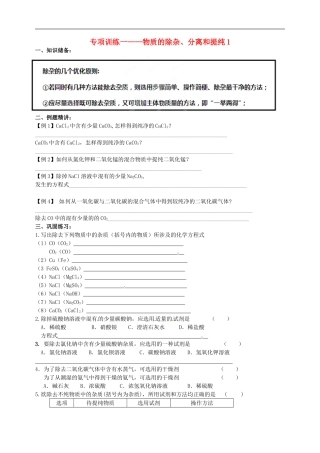 江苏输容市后白中学2015届中考化学物质的除杂分离和提纯专项训练1无答案