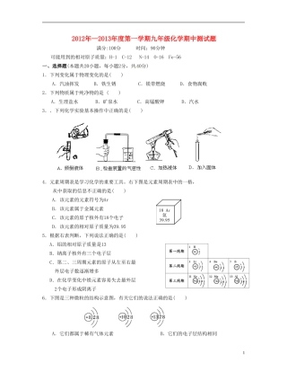 云南省水富县2013届九年级化学上学期期中试题5 新人教版