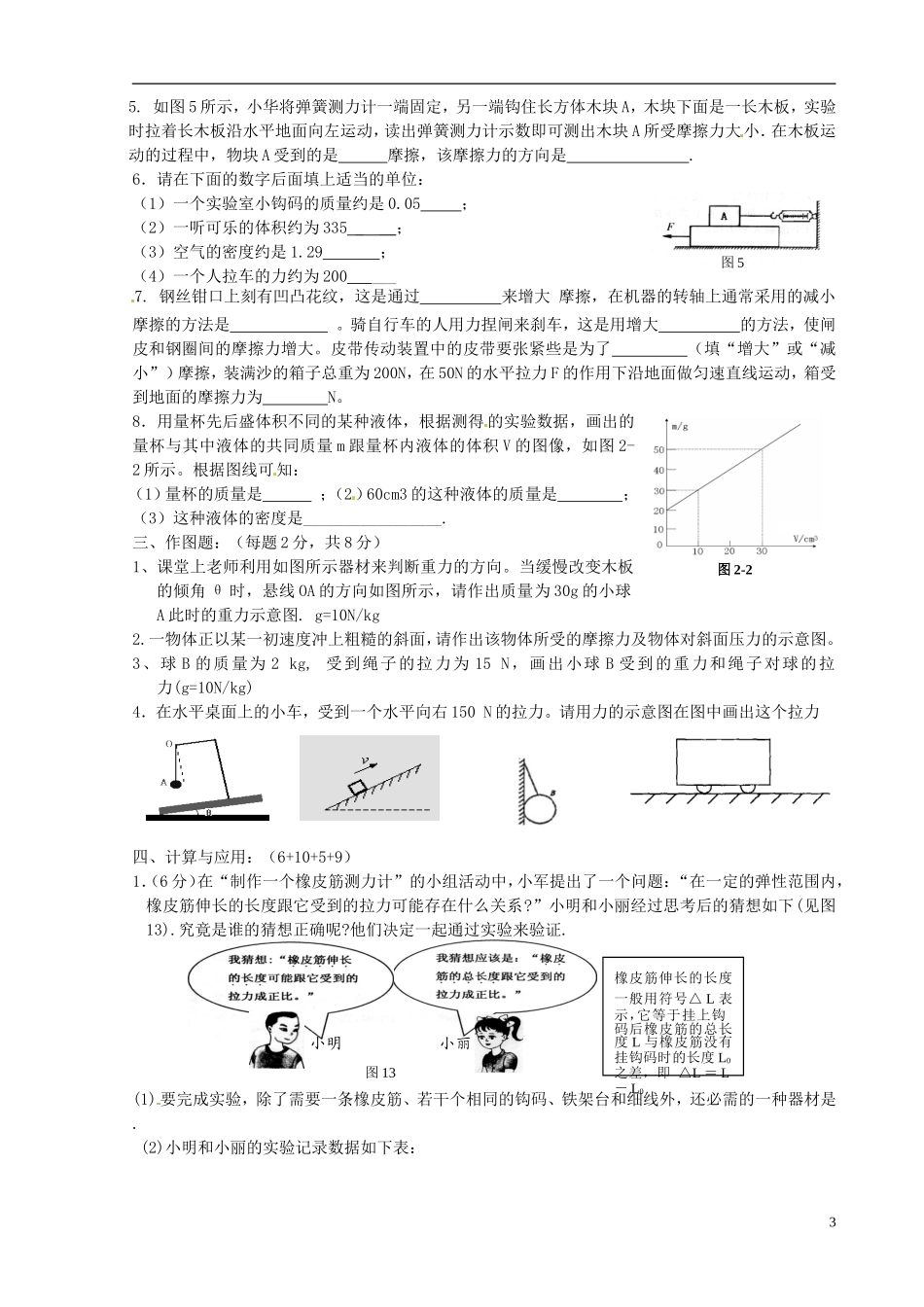 江苏省大丰市万盈二中2012-2013学年八年级物理下学期第7周周末作业试题（无答案） 苏科版_第3页
