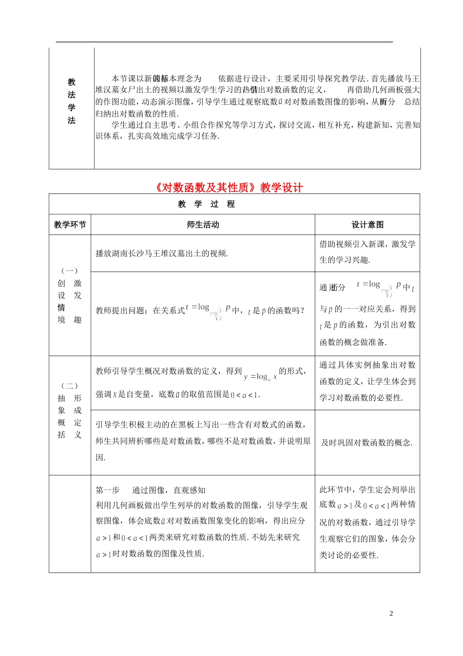 2015高中数学2.2.2对数函数及其性质发教学设计新人教A版必修1_第2页