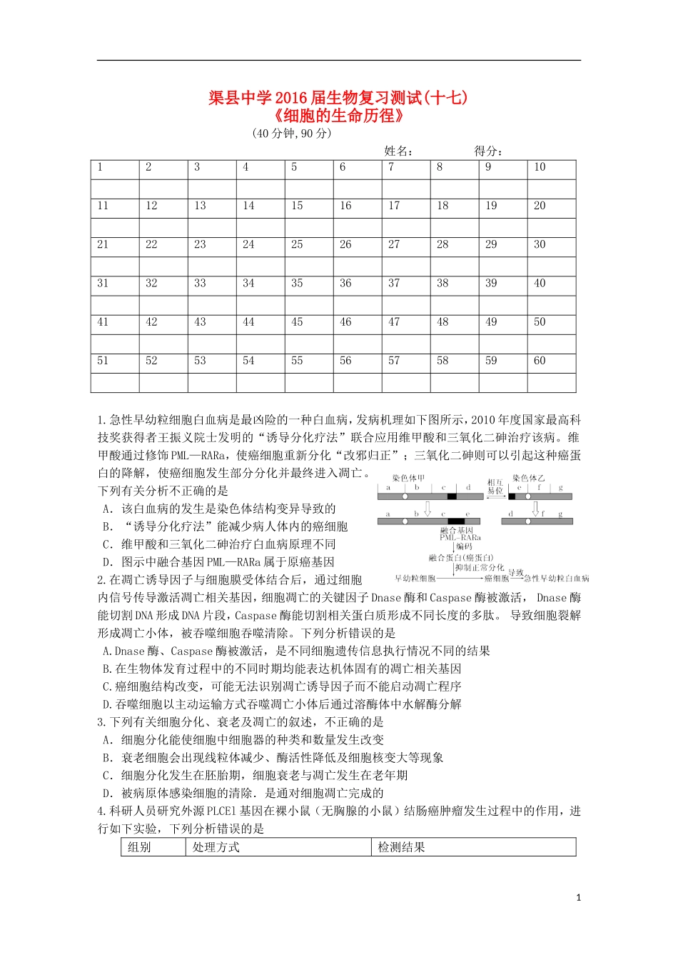 四川省渠县中学2016届高三生物复习测试试题十七无答案_第1页