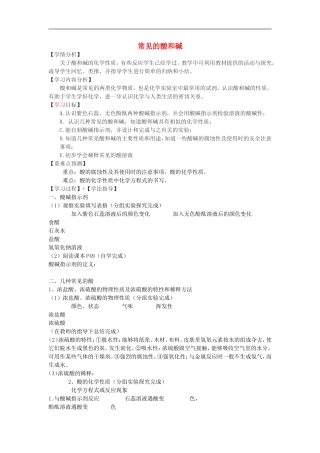 福建省南安市石井镇厚德中学中考化学第7章第2节常见的酸和碱第1课时复习学案无答案