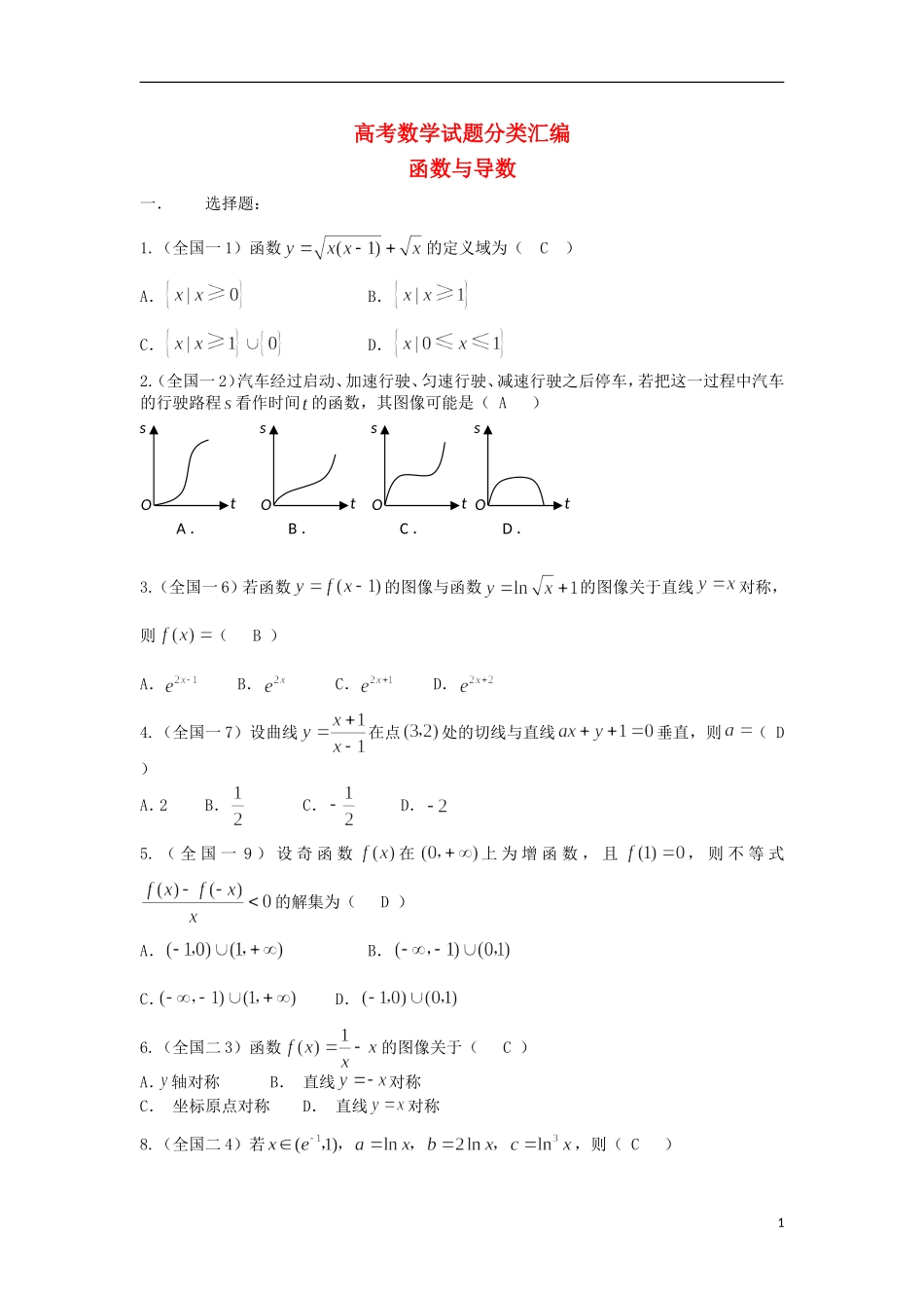 浙江省磐安县高考数学试题分类专题汇编 函数与导数 新人教A版 _第1页
