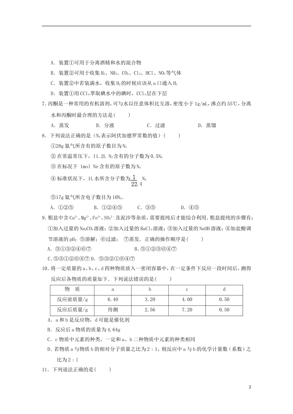 河南省漯河市第五高级中学2015_2016学年高一化学上学期9月月考试题_第2页