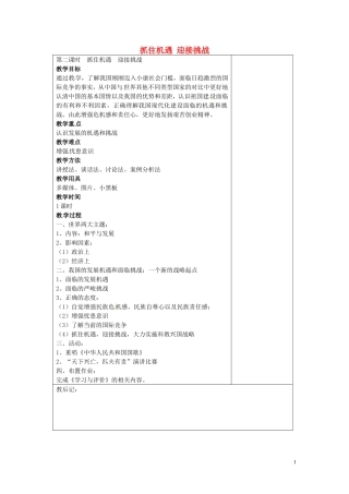 江苏省仪征市第三中学九年级政治全册11.2抓住机遇迎接挑战教案苏教版
