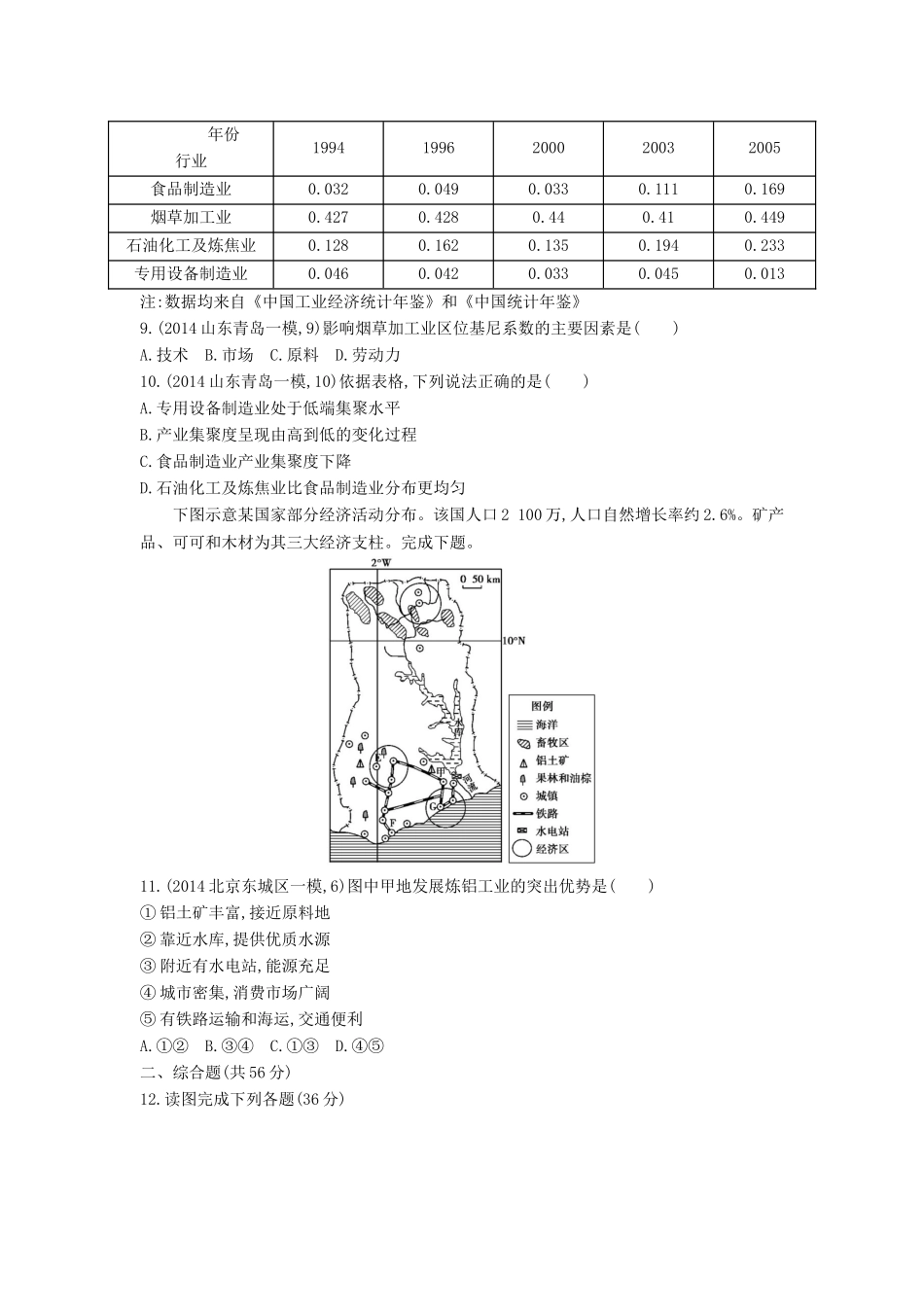 2016版高考地理第十一单元工业地域的形成与发展闯关检测_第3页