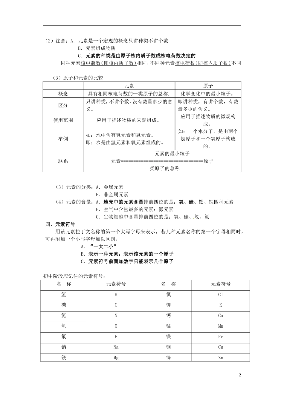 北京市和平北路学校中考化学第四单元物质构成的奥秘知识点总结_第2页