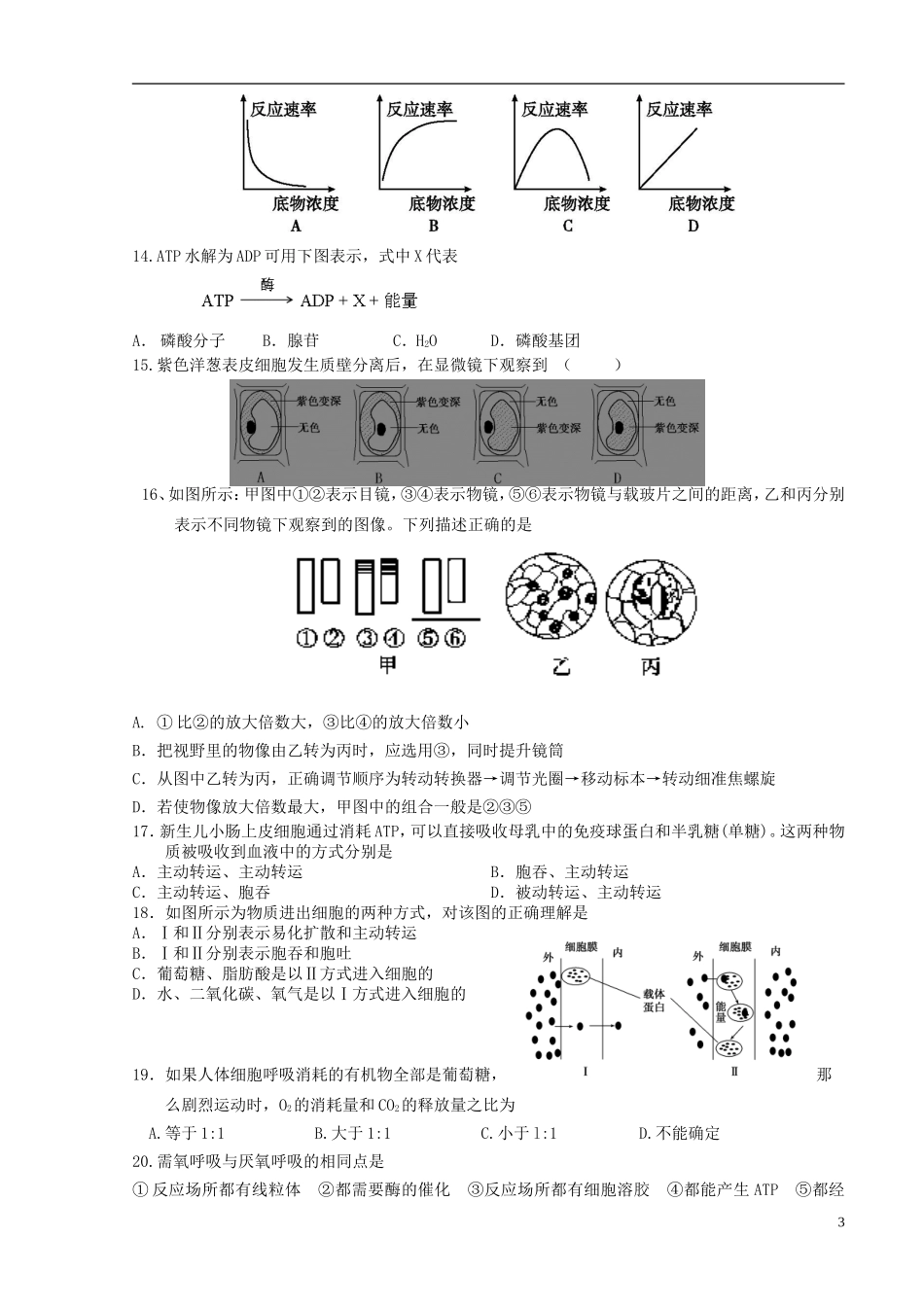 浙江省温州市龙湾区龙湾中学2015_2016学年高一生物上学期期中试题_第3页