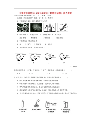 云南省水富县2013届九年级化上期期中试题4 新人教版
