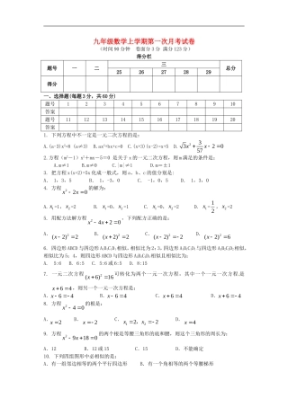 山东省泰安市岱岳区范镇第二中学2016届九年级数学上学期第一次月考试题无答案