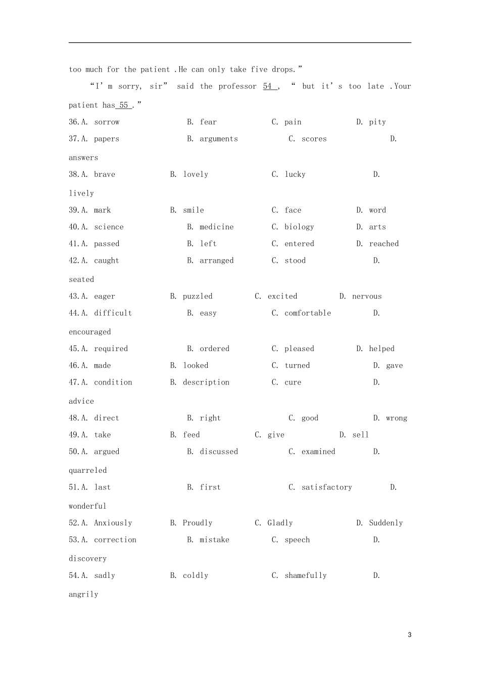 四川省绵阳市2013高考英语 完形填空三月天天练（9）_第3页