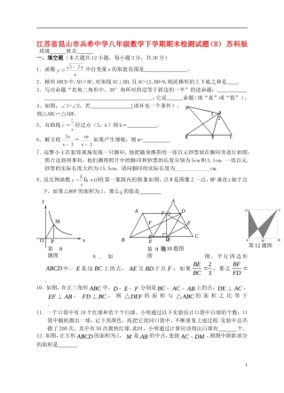 江苏省昆山市兵希中学八年级数学下学期期末检测试题（B） 苏科版