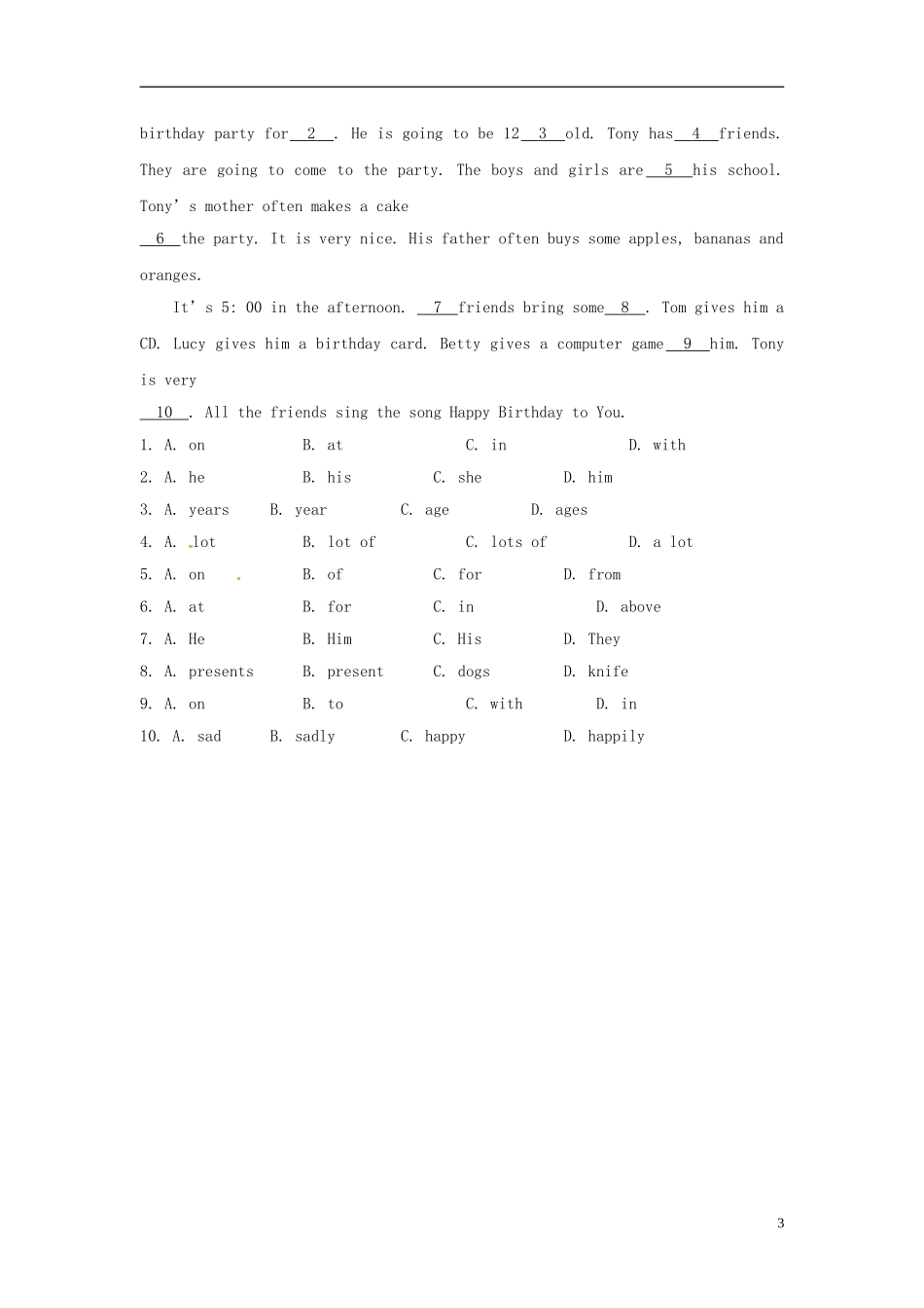 山东省冠县第一中学七年级英语上册Module8ChoosingpresentsUnit2Sheoftengoestoconcerts课时作业新版外研版_第3页
