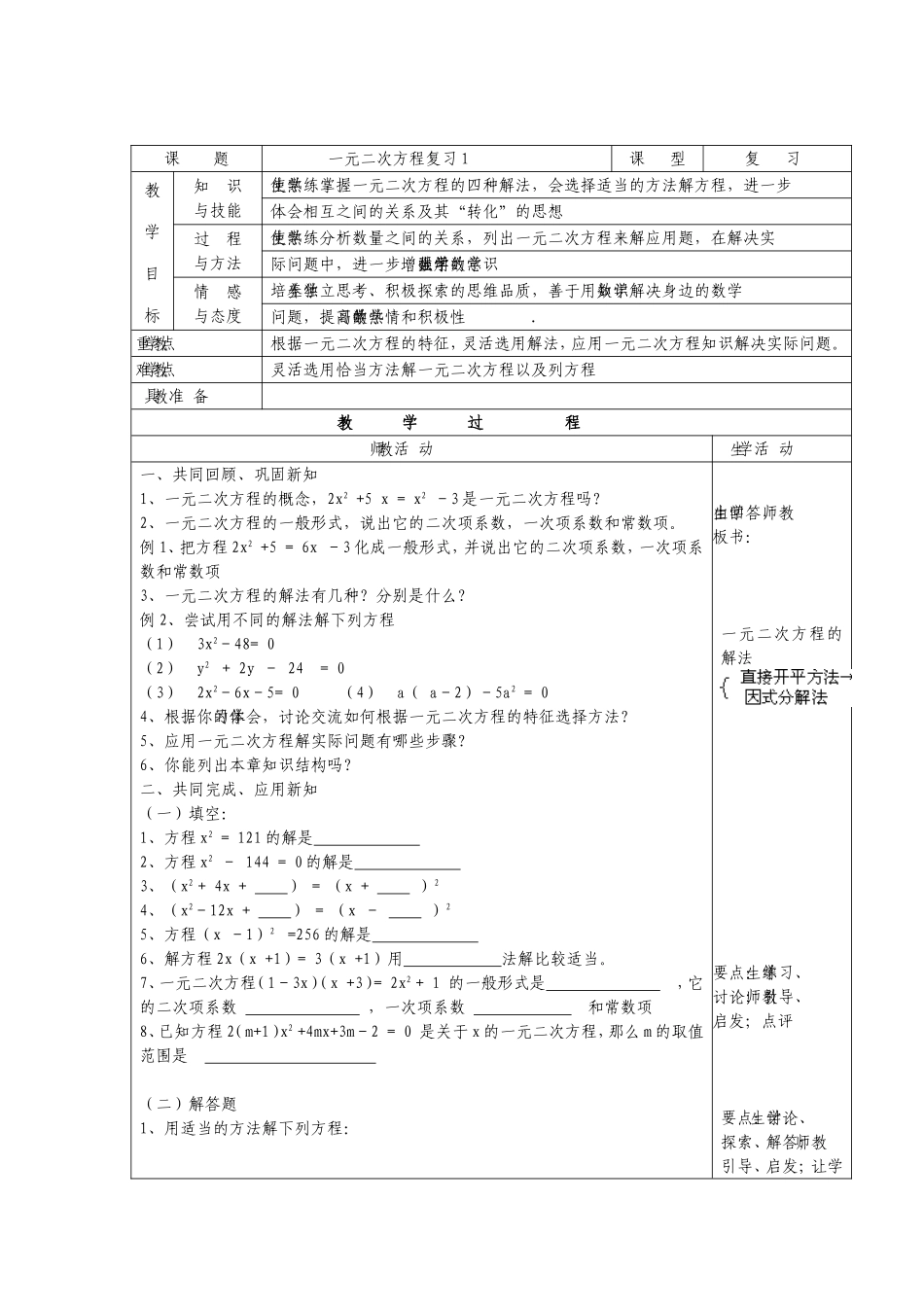 No20一元二次方程复习_第1页