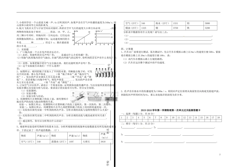 山东省广饶县丁庄镇中心初中2015_2016学年八年级物理10月月考试题无答案鲁教版_第2页