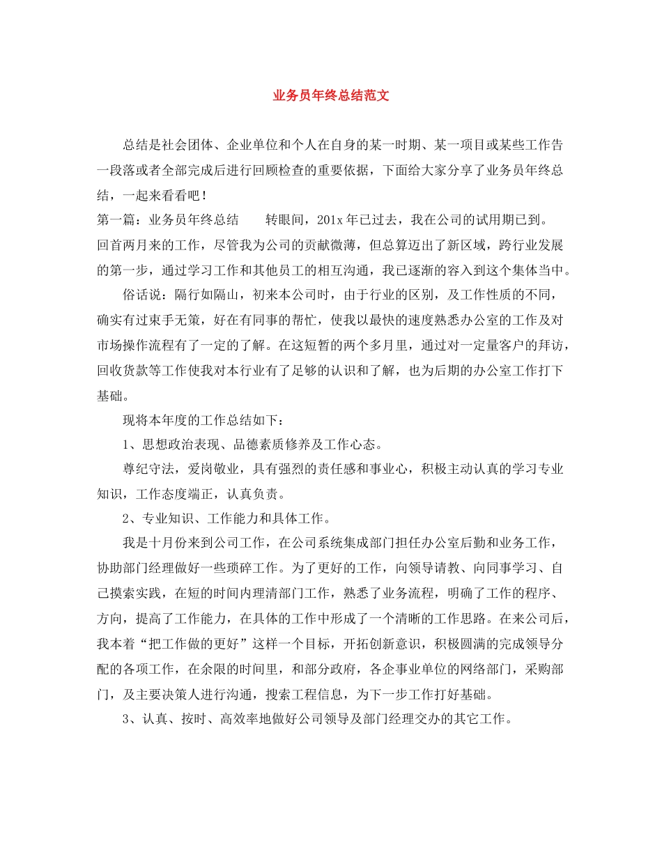 业务员年终总结范文_第1页