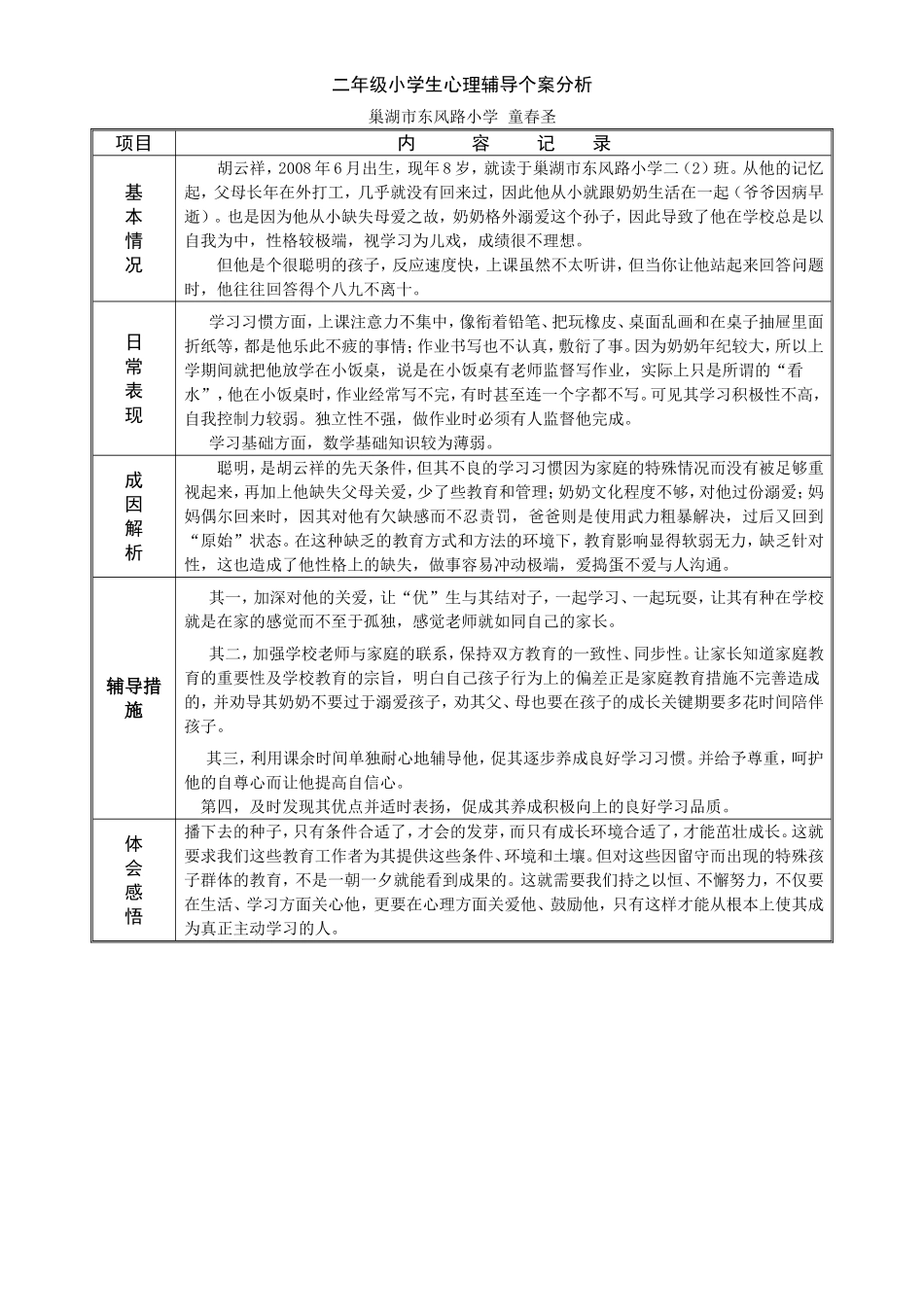 二年级小学生心理辅导个案分析_第1页