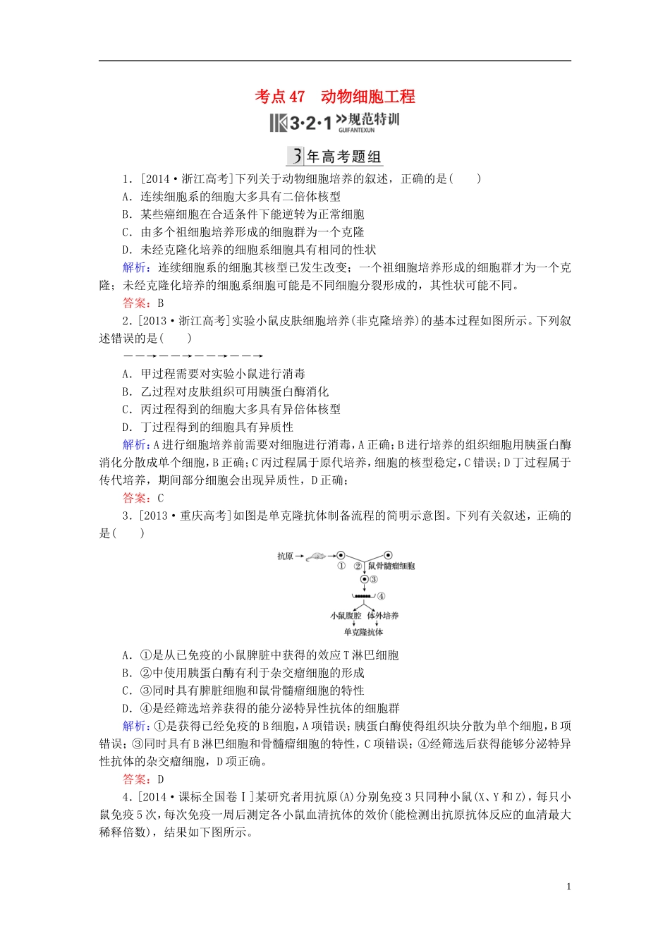2016高三生物第一轮总复习第一编考点过关练考点47动物细胞工程_第1页