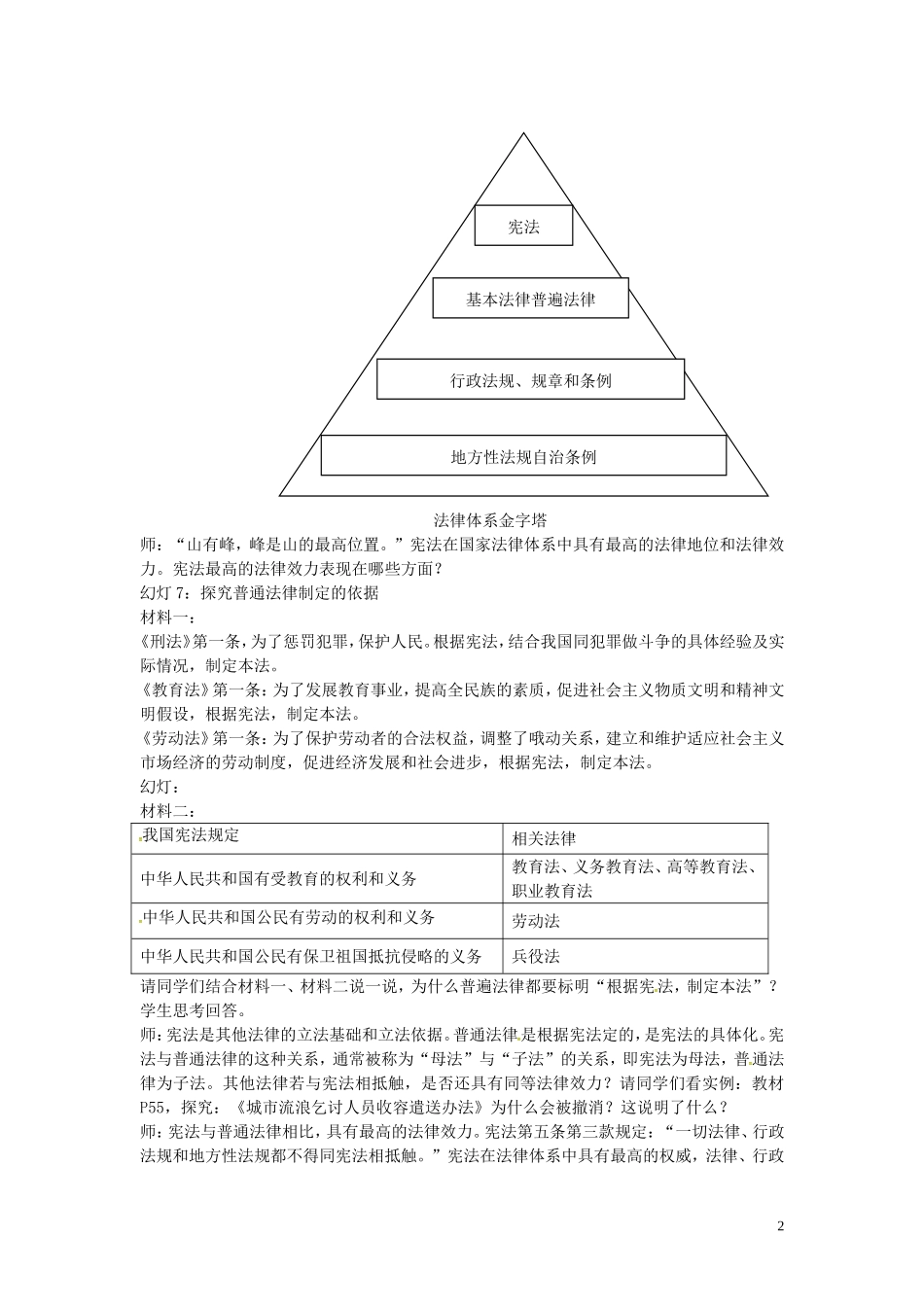 江苏省丹阳市第三中学八年级政治下册5.15.1宪法是国家的根本大法教案苏教版_第2页