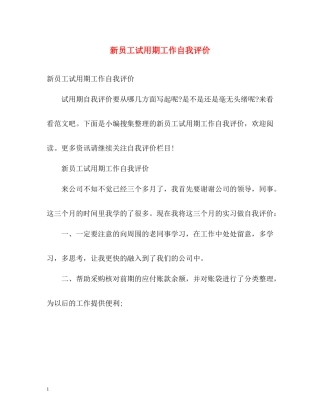 新员工试用期工作自我评价