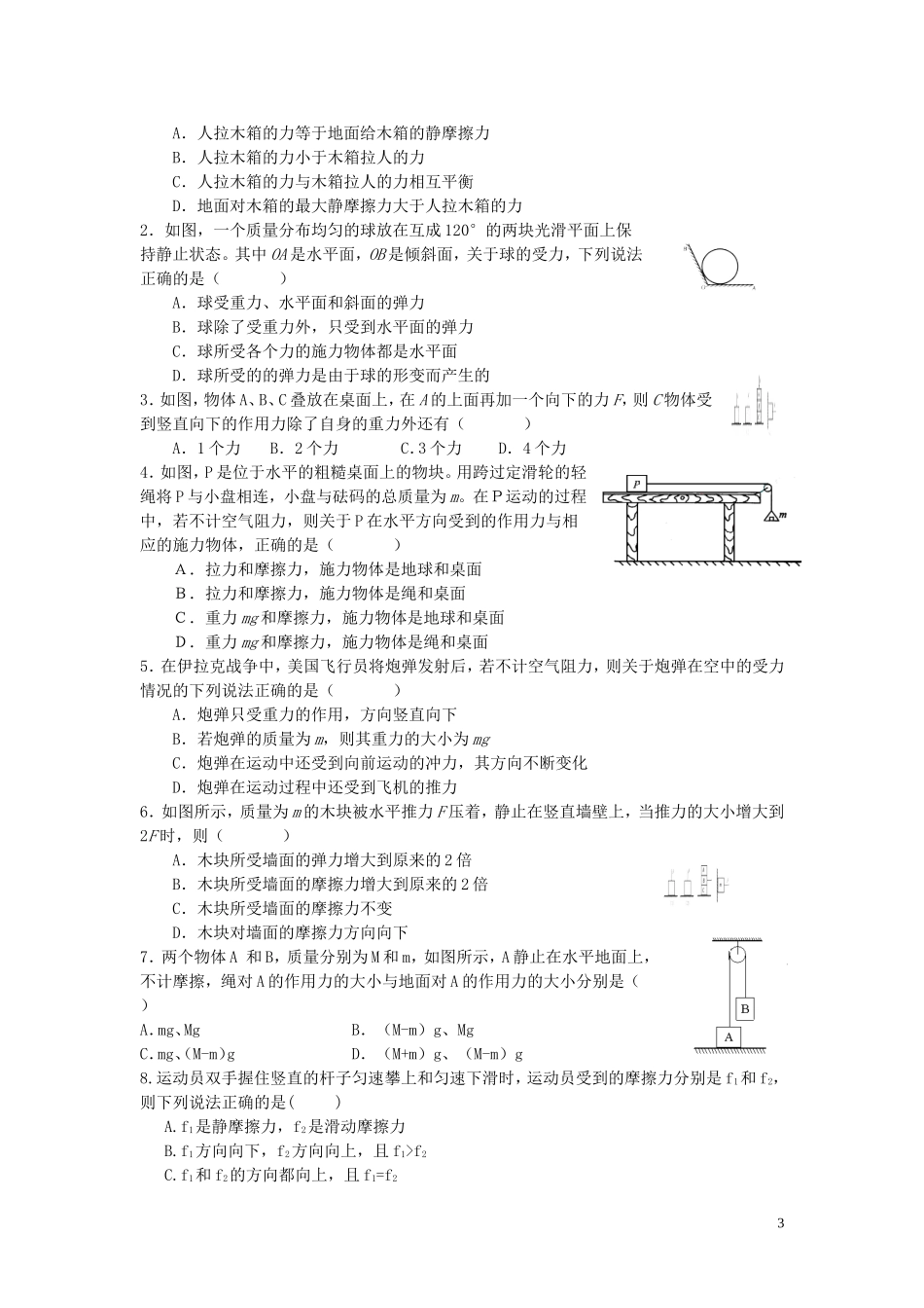辽宁省丹东宽甸县第一中学高中物理专题受力分析学案无答案新人教版必修1_第3页