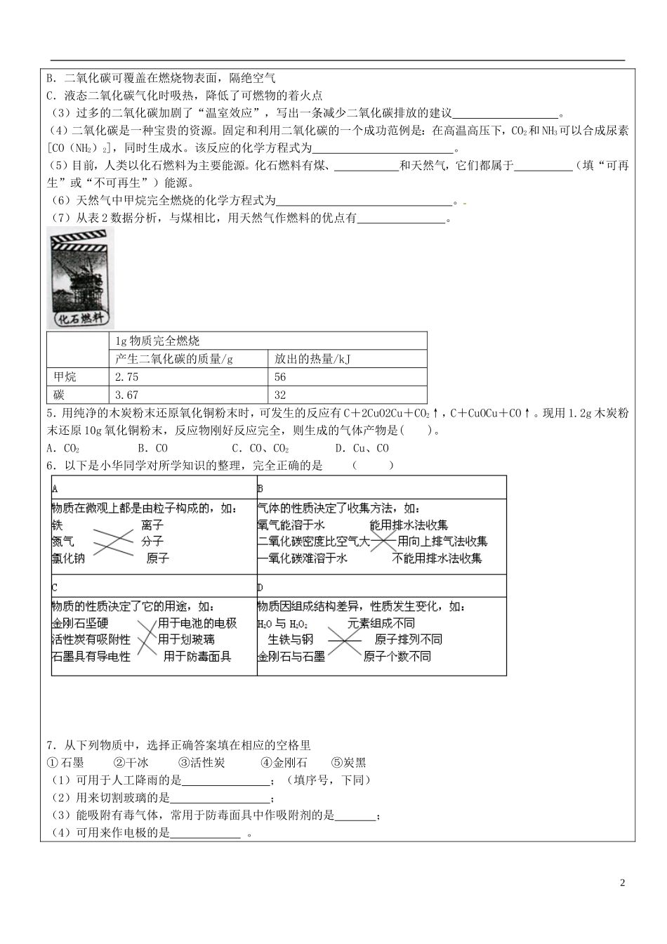 贵州省贵阳戴氏教育管理有限公司2015届中考化学第一轮复习碳教学案无答案_第2页