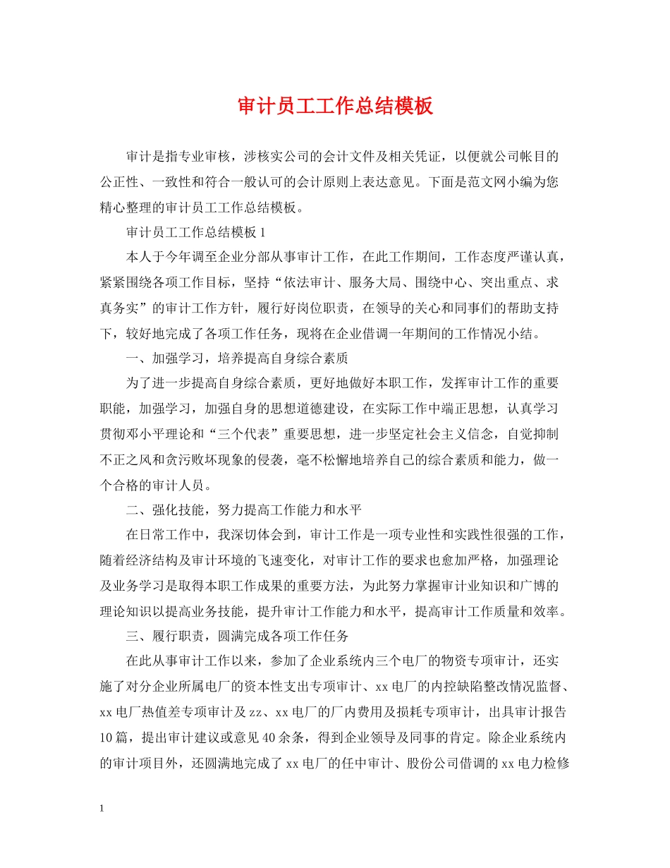 审计员工工作总结模板_第1页