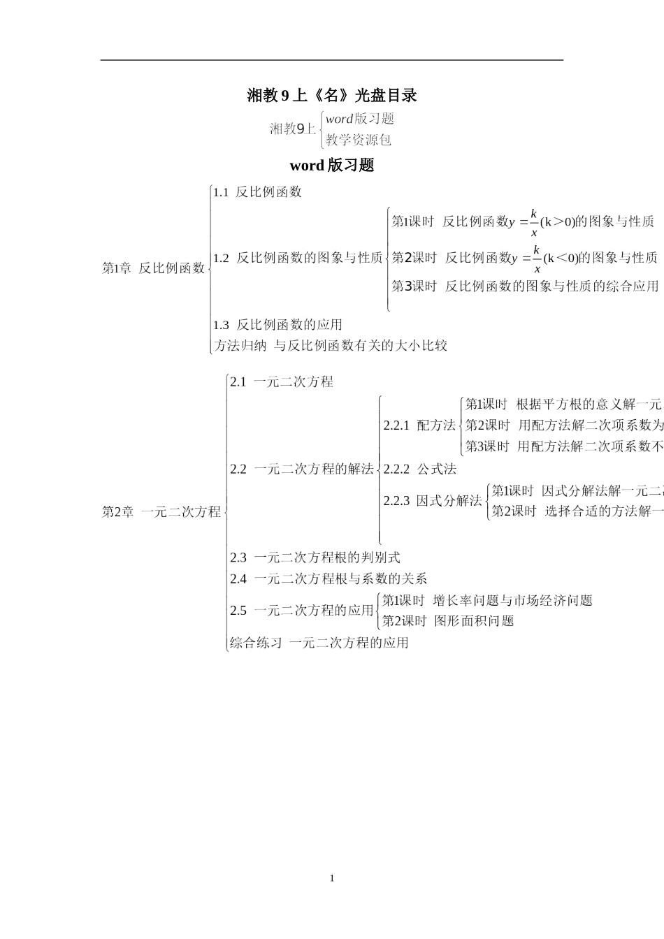 湘教9上《名》光盘目录（公式编辑器）_第1页