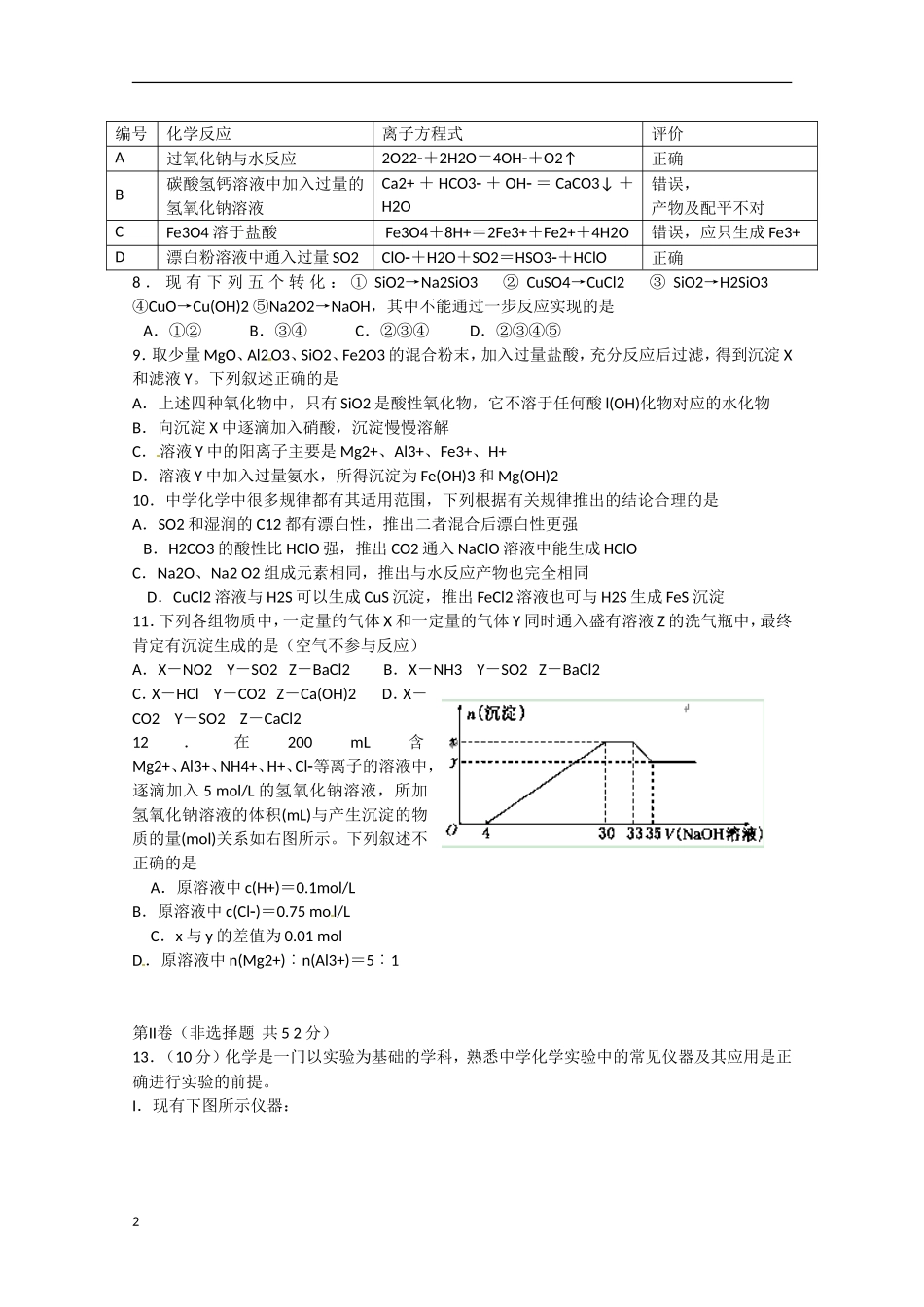 湖北省沙市2012-2013学年高一化学2月月考试题_第2页